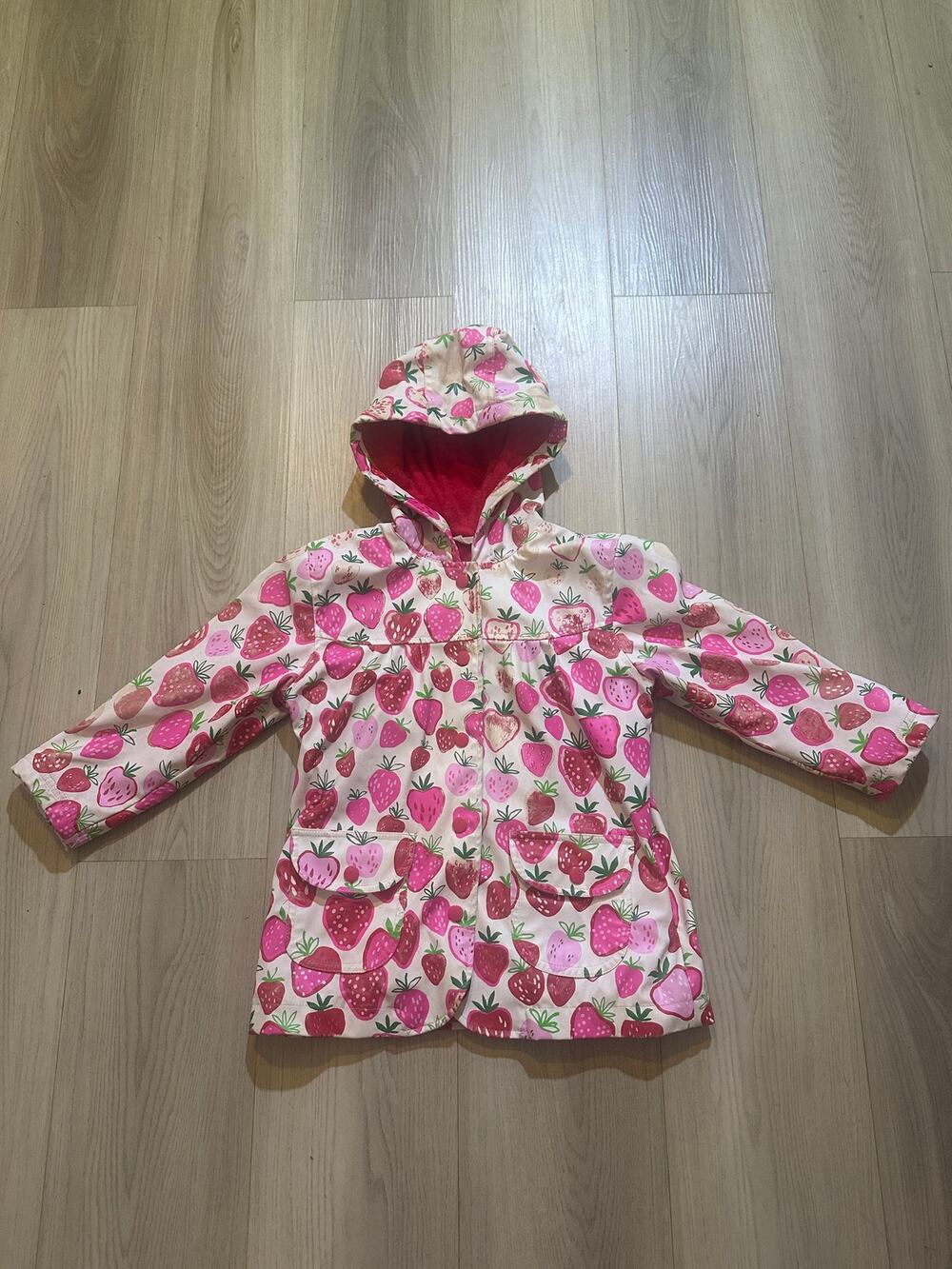 Hatley Girls Pink Strawberry Sundae Hooded Raincoat Lined Splash Jacket 4